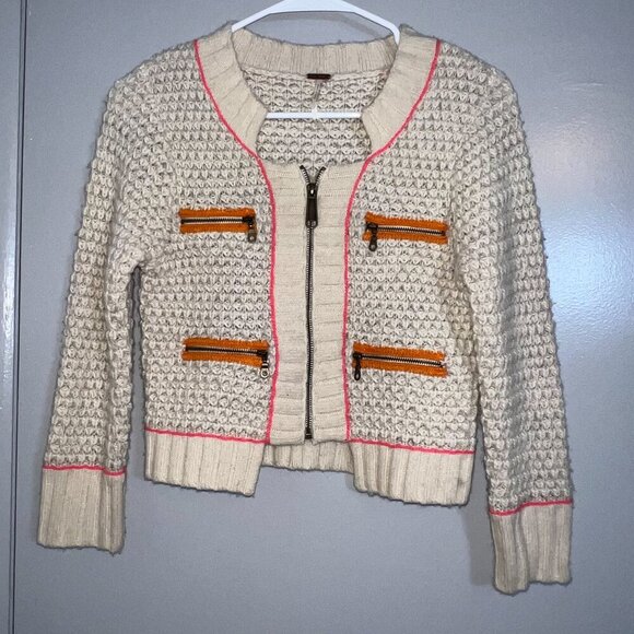 Free People Zip-Up Sweater with Color Block Zipper Pockets Size S - Picture 1 of 5